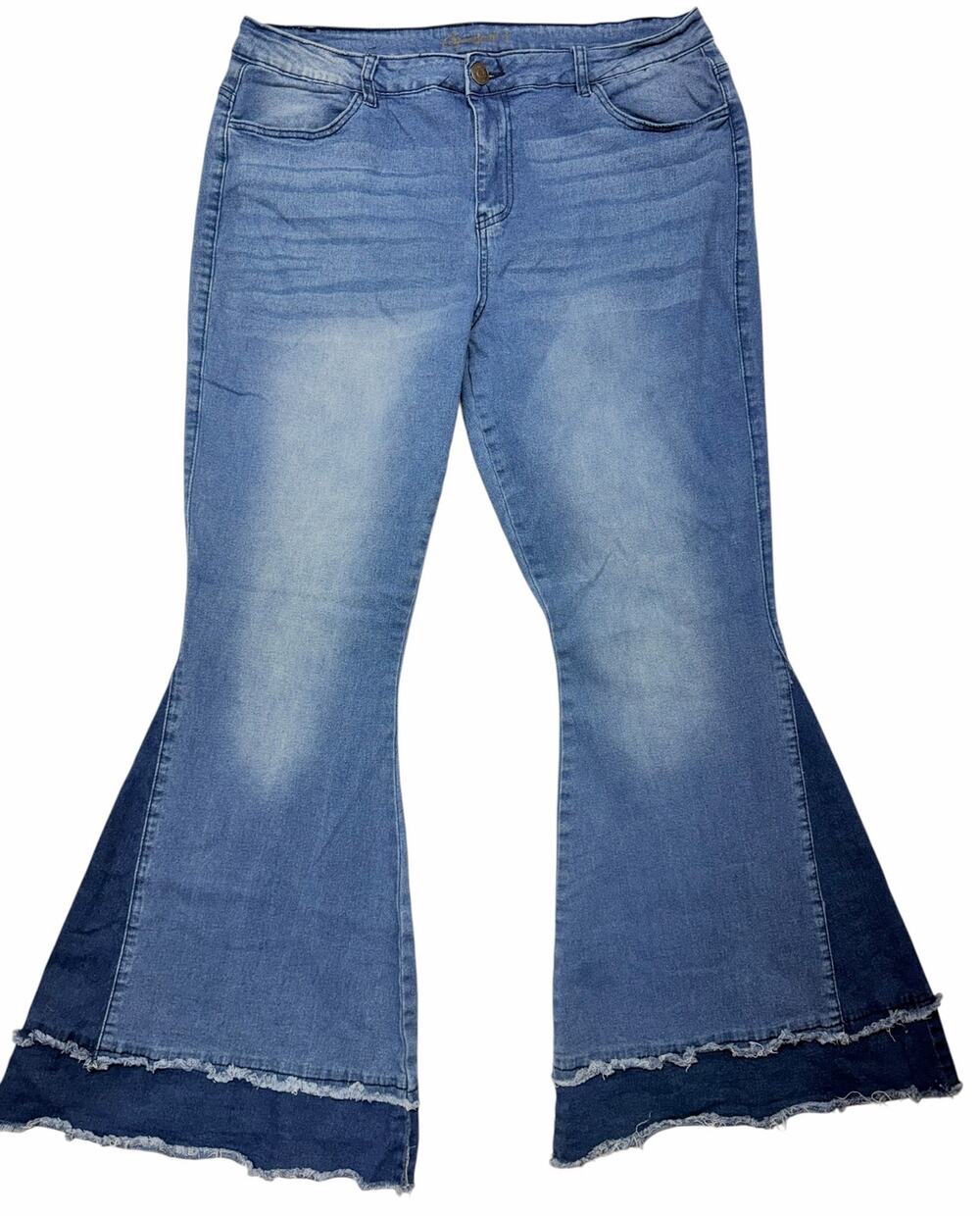 Spoon Jeans Women’s 16 Bell Bottom Flare Jeans Two Tone Raw Hem Stretch Y2K